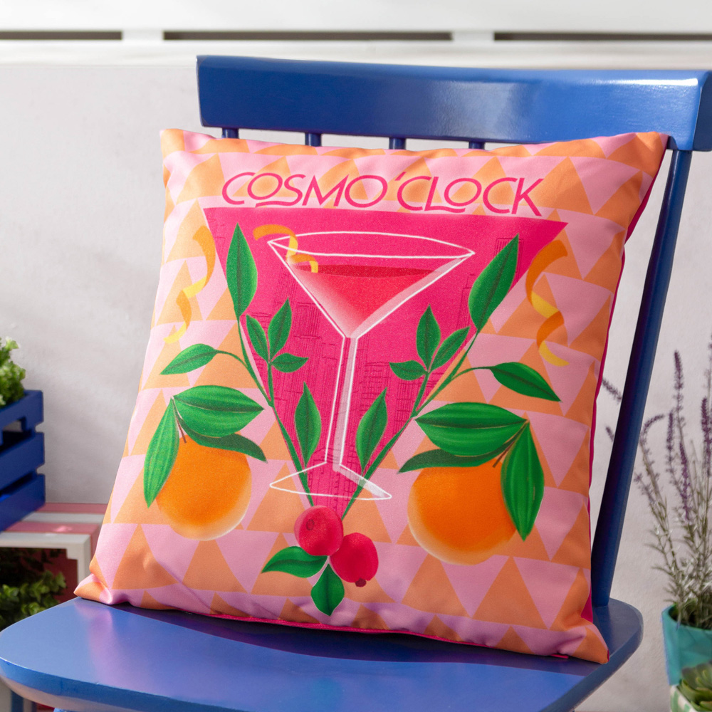 furn. Cosmo O' Clock Abstract Pink Polyester Filled Outdoor Cushion Image 2