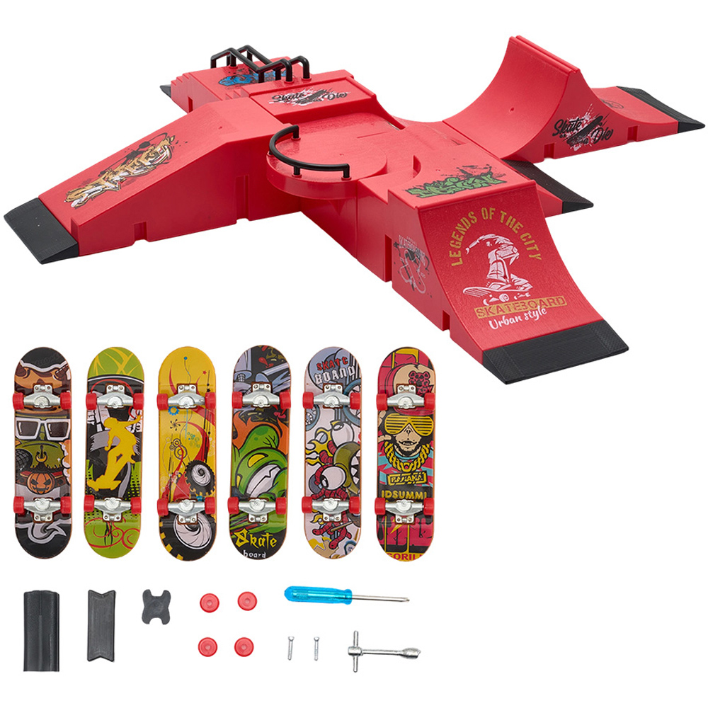 H&O Direct Red Finger Skateboard Park Set with 6 Skateboards Image 4