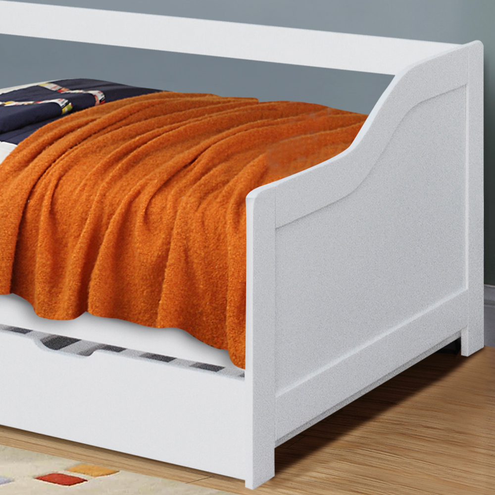 Comfy Living Single White Wooden Bed with Trundle Image 3