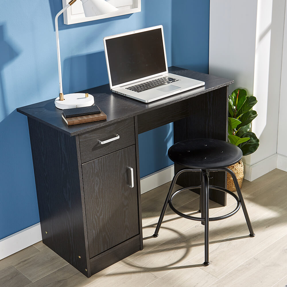 Home Source Tyler Computer Desk with Storage Cupboard Black Image 3