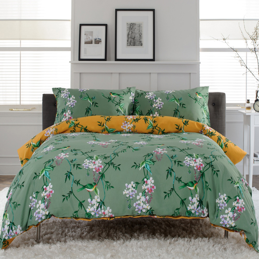 Deyongs Bird Garden Super King Size Sage and Gold Duvet Set Image 1