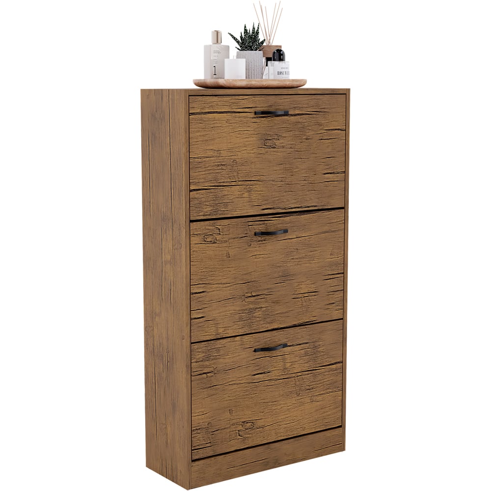 Vida Designs 3 Drawer Antique Brown Shoe Cabinet Image 2