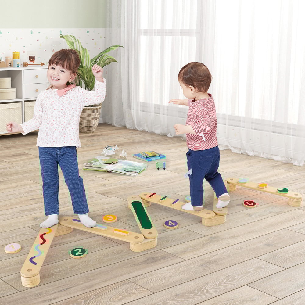 Costway Montessori Kids Balance Beam Set with Stepping Stones Image 3