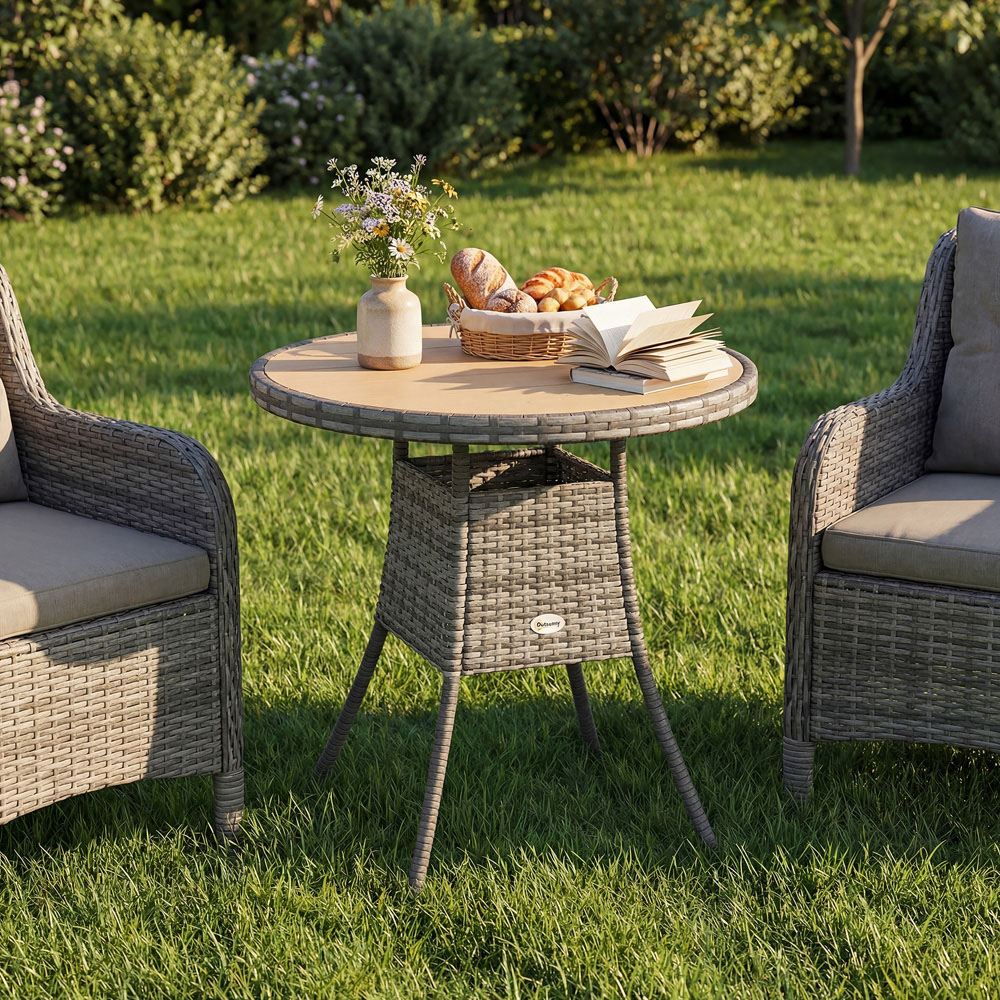 Outsunny 2 Seater PE Rattan Garden Dining Table Natural Image 2