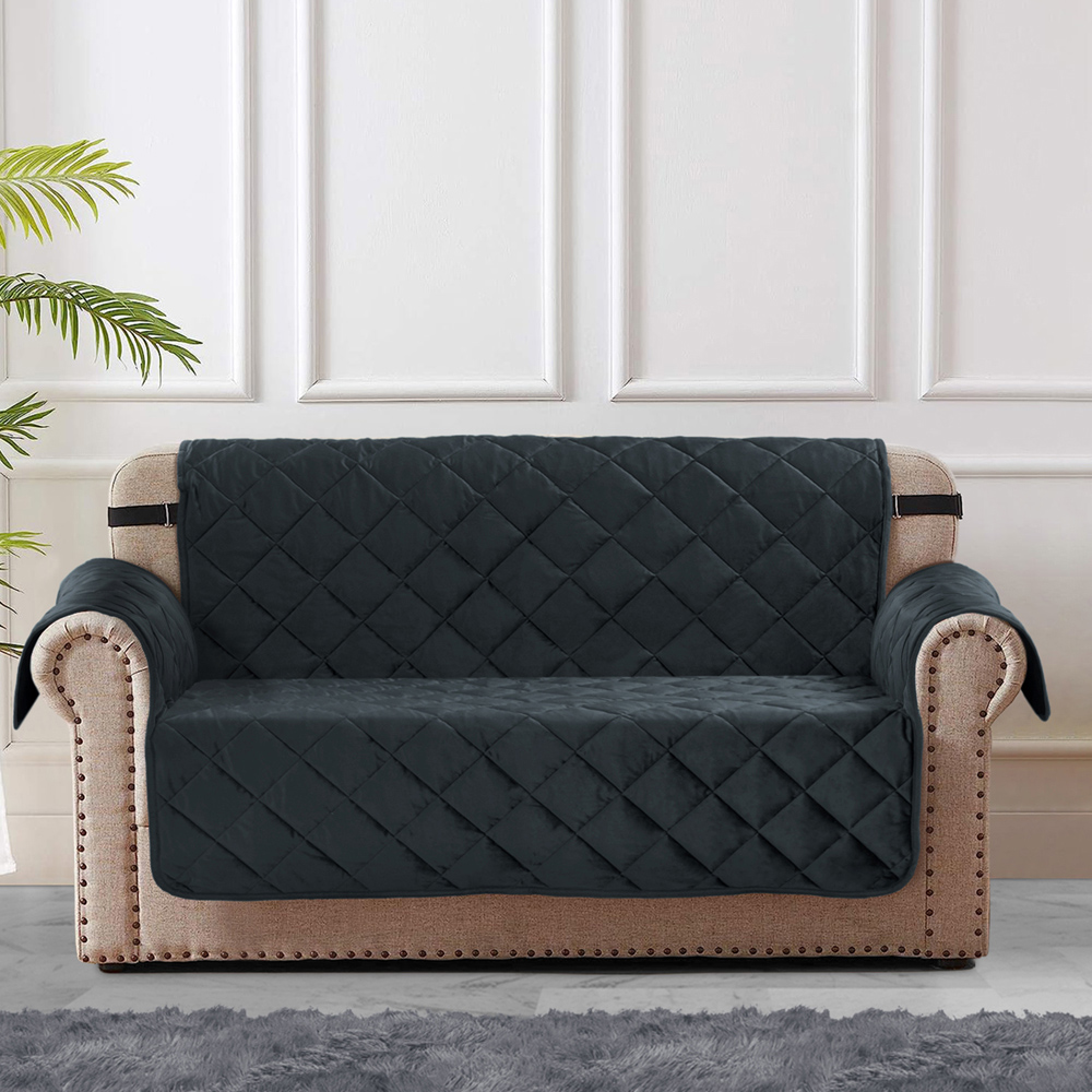 Homerepublic Luna 3 Seater Charcoal Matte Velvet Water-Repellent Sofa Protector Image 2