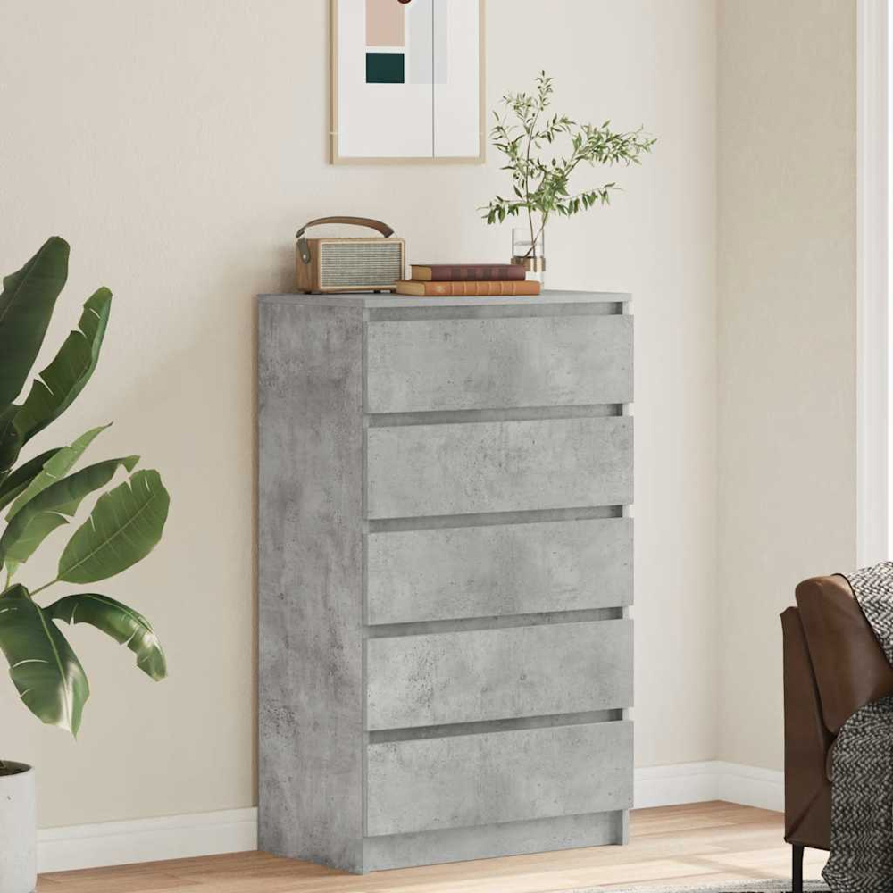 vidaXL 5 Drawer Concrete Grey Bedside Cabinet Image 8