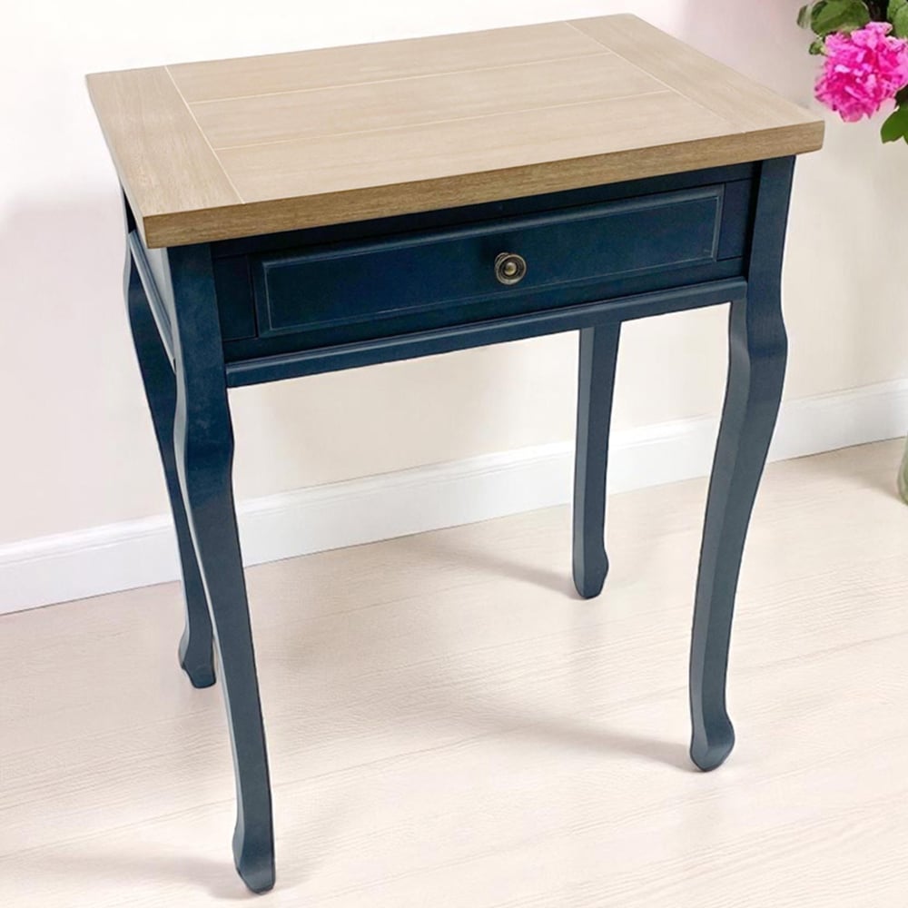Acacia Home Single Drawer Blue Wooden Table Image 1