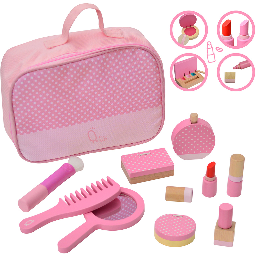 Teamson Kids Chloe Polka Dot Print Wooden Toy Vanity Accessories Makeup Kit Image 1