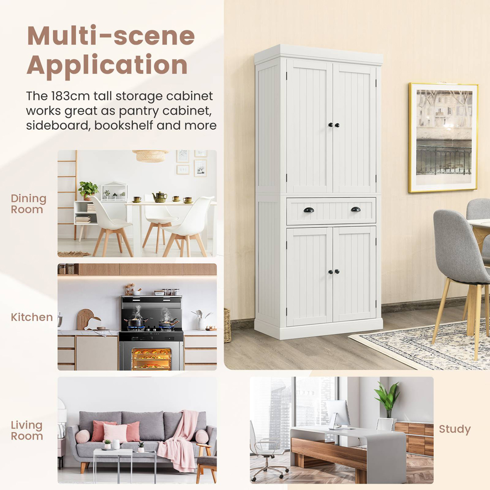 Costway 4 Door White Tall Kitchen Cupboard Image 6