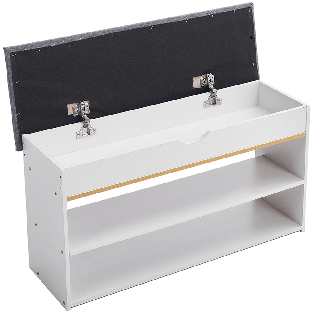 Living and Home 2 Shelf White Shoe Storage Bench with Hidden Compartment Image 3