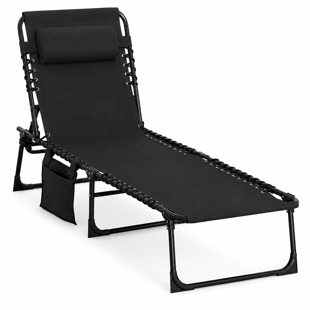 Shatchi Black Foldable Sun Lounger with Adjustable Backrest Image 2