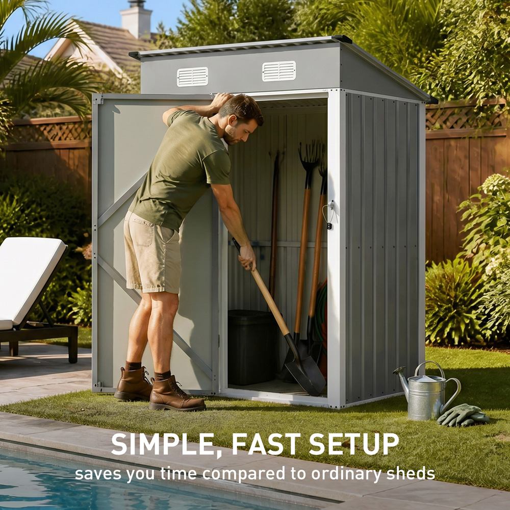 Living and Home 5 x 3ft Grey Pent Quick Assembly Metal Garden Storage Shed Image 4