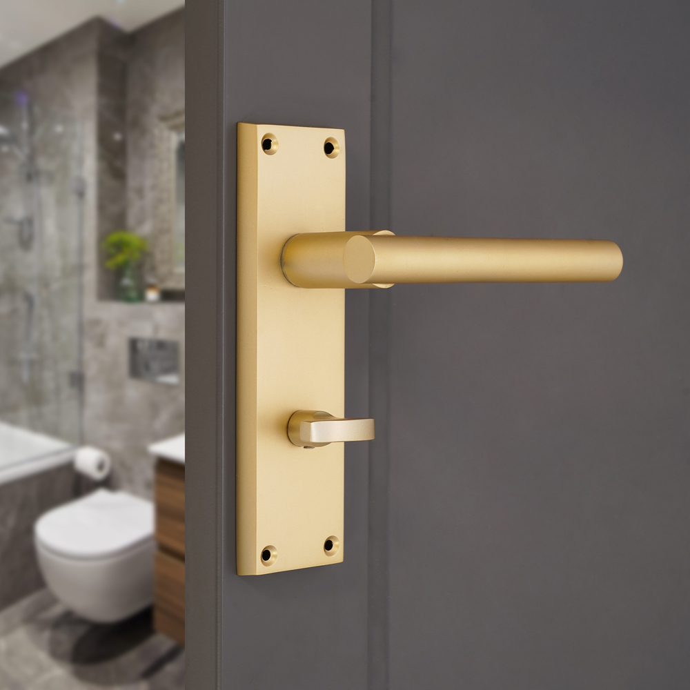 Spira Brass Jura Satin Brass Lever on Backplate Bathroom Door Handle 2 Pack Image 2