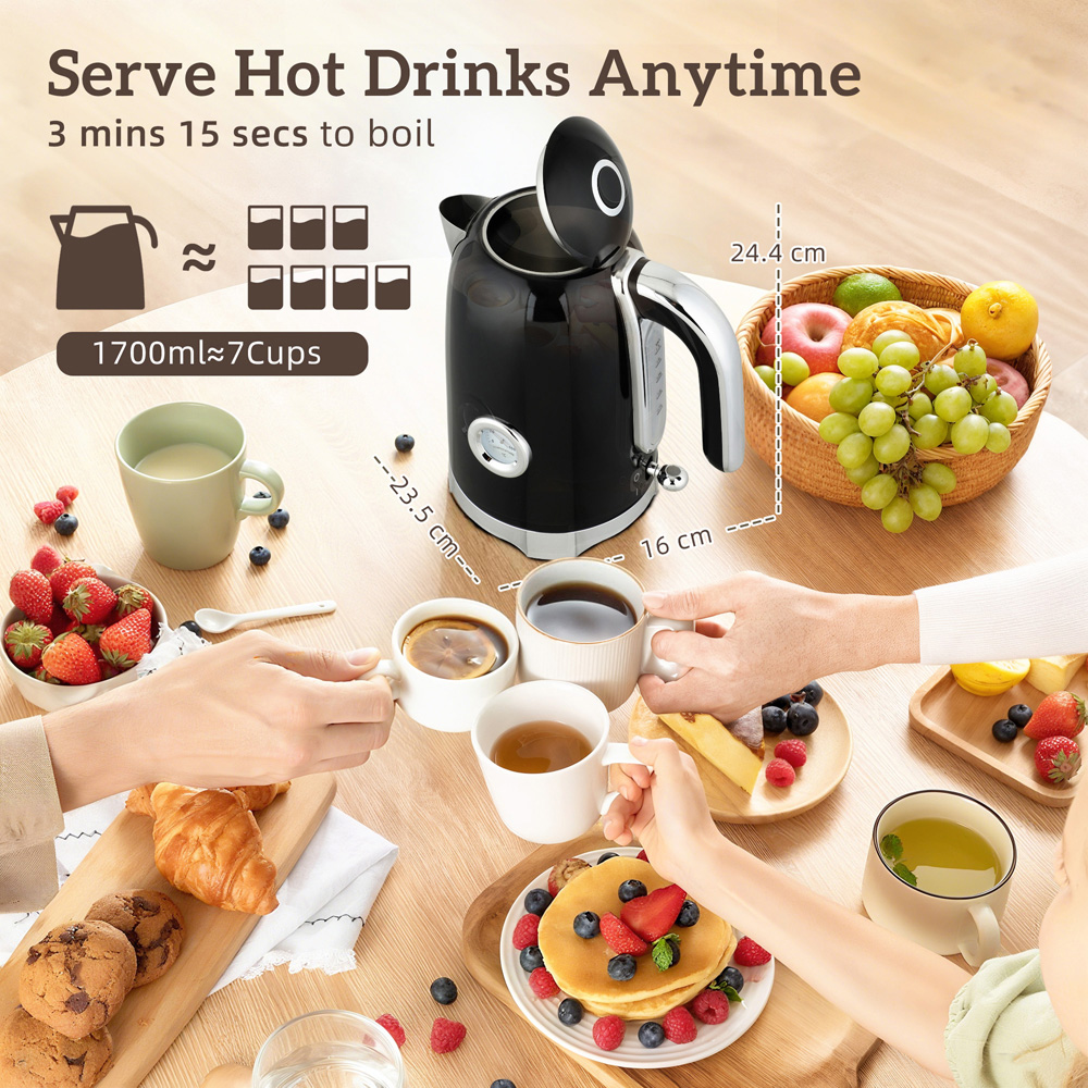 HOMCOM 800-289V70BK Black Retro 1.7L Kettle and 4 Slice Toaster Set 3000W Image 4