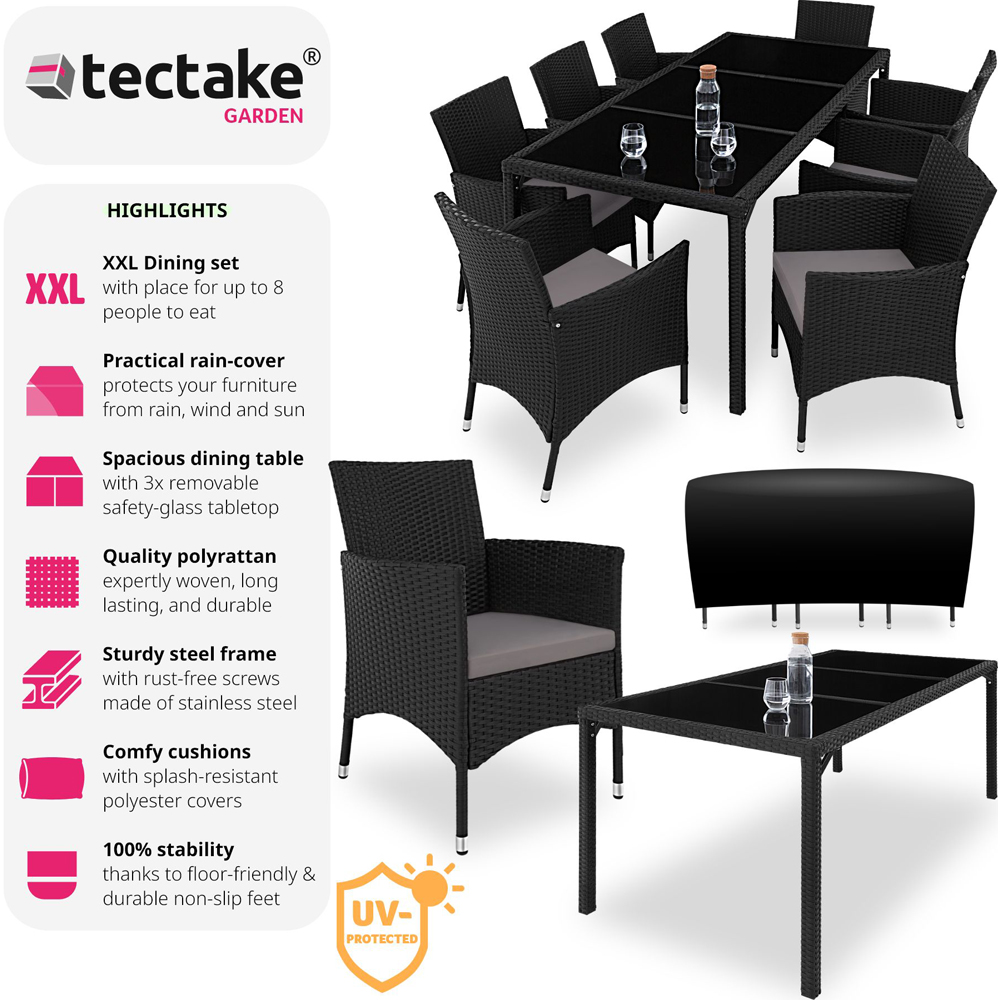tectake Valencia Black and Grey 8 Seater Garden Dining Set Image 6