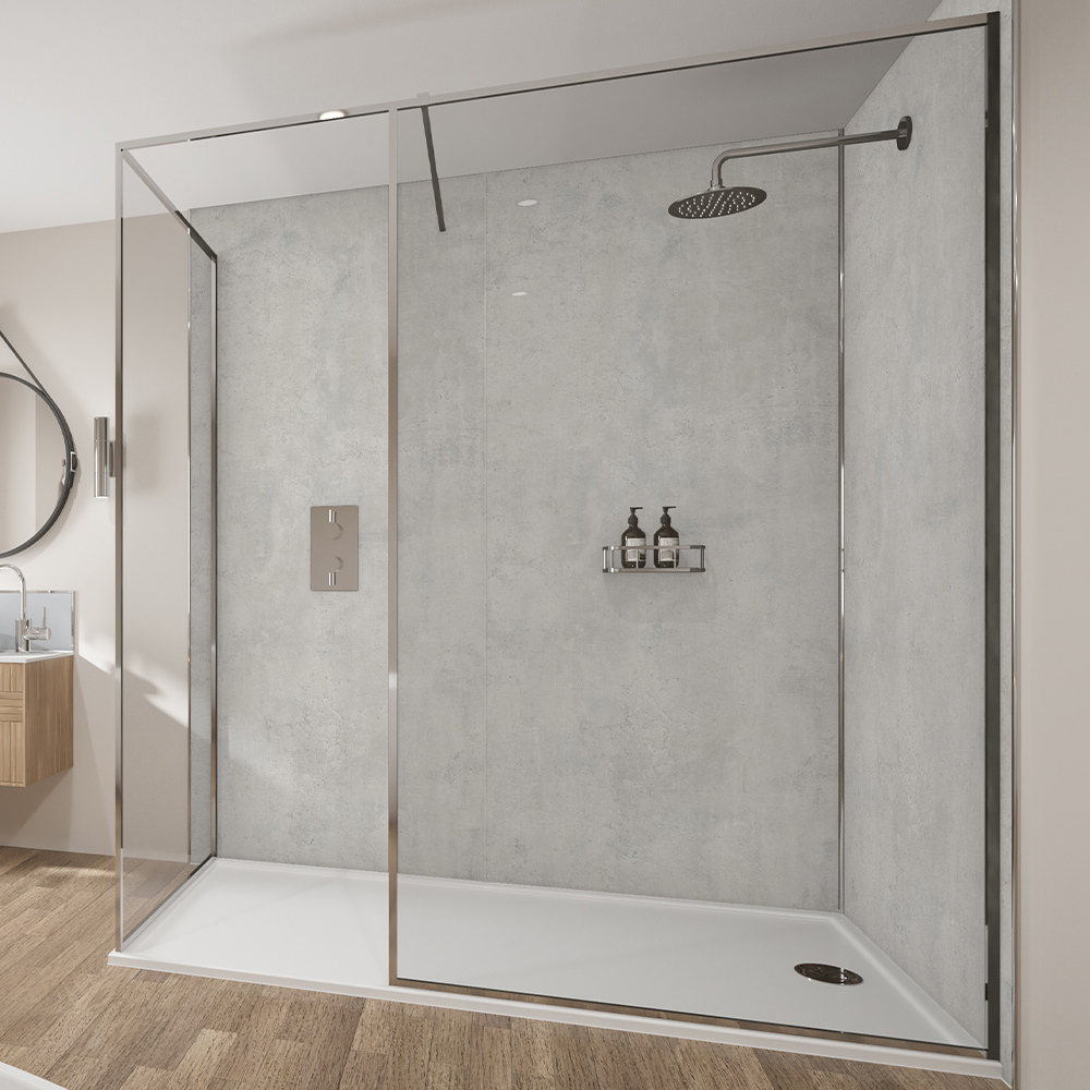 Wetwall Mermaid 2420 x 585mm Industrial Concrete Tongue and Groove Plywood Shower Wall Panel Image 1