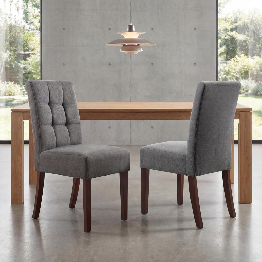 Portland Harlow Steel Grey Linen Walnut Legs Waffle Back Dining Chair Image 3