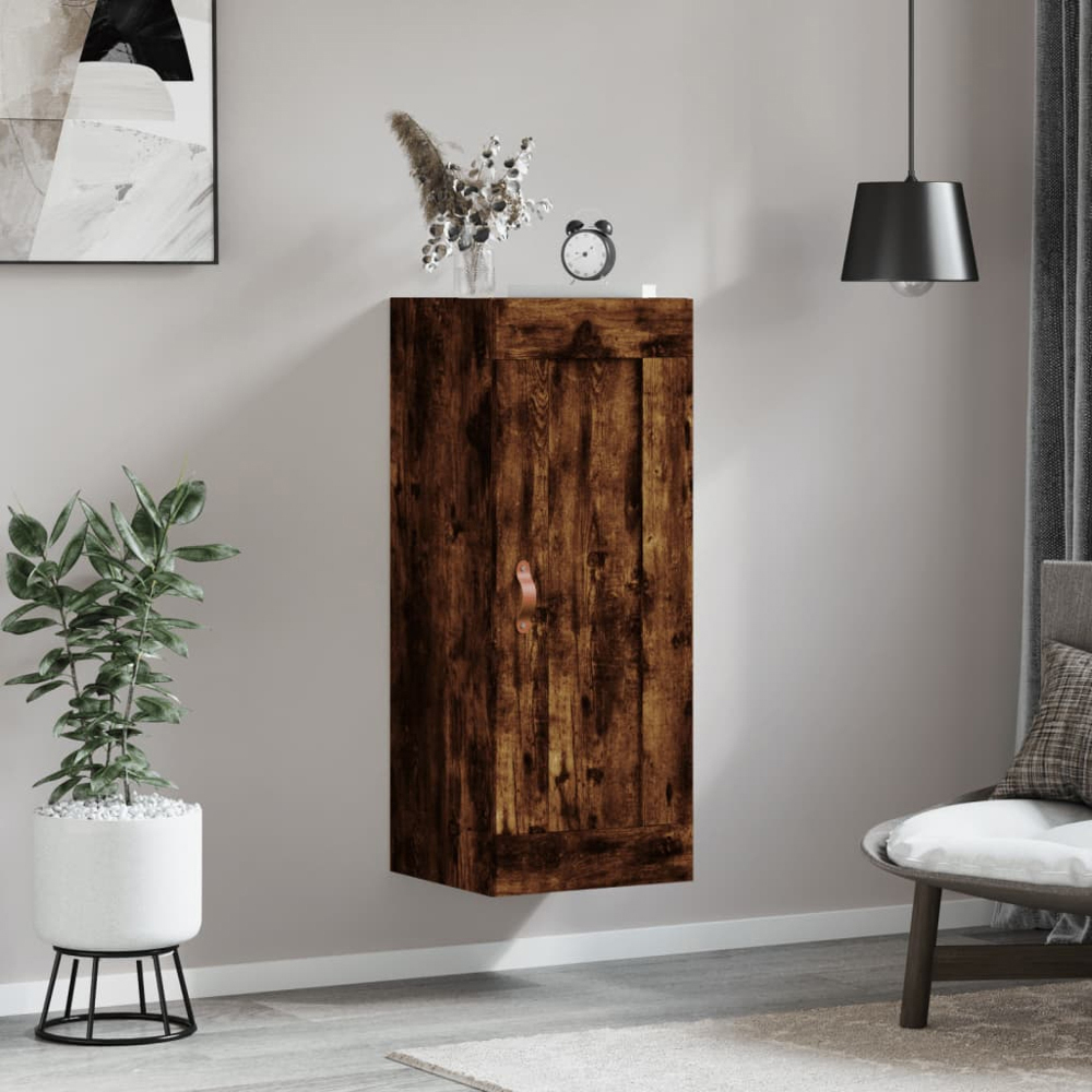 vidaXL Single Door Smoked Oak Wall Mounted Storage Cabinet Image 9
