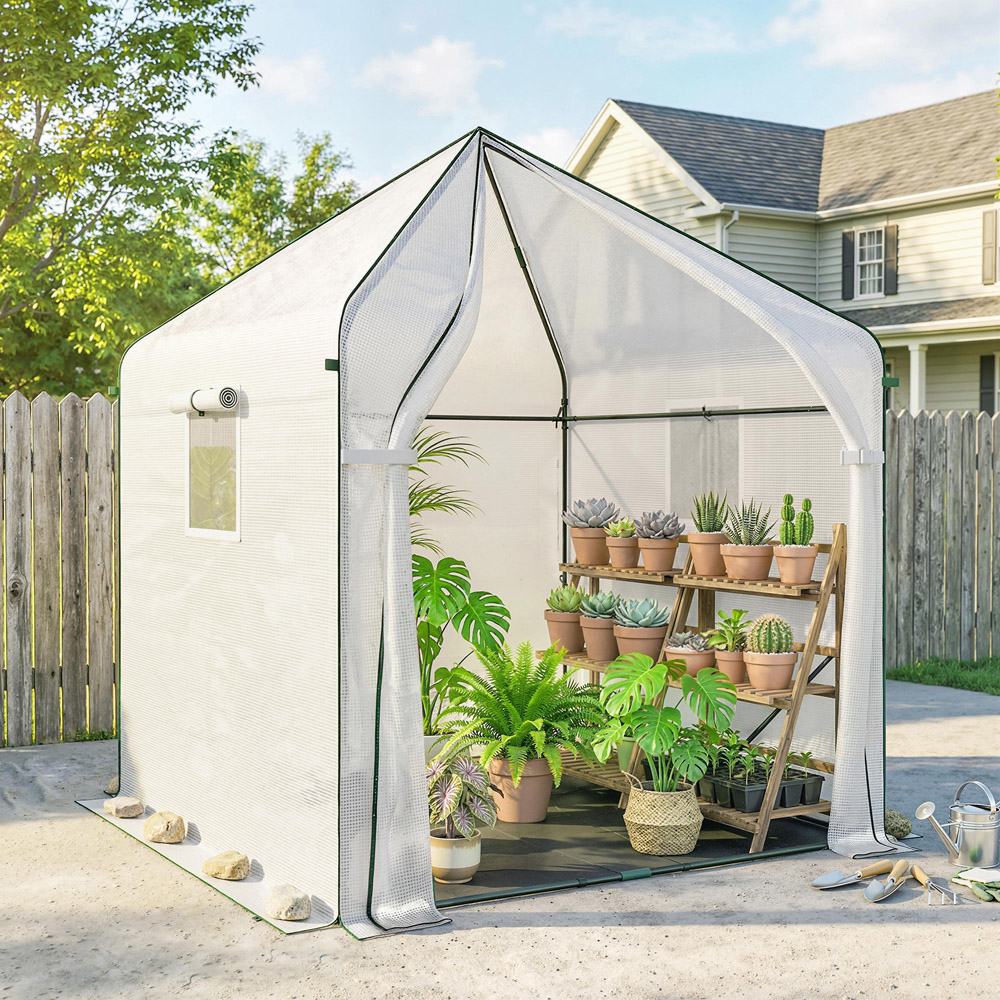 Outsunny White Polytunnel 5.2 x 5.2ft Walk In Greenhouse Image 2