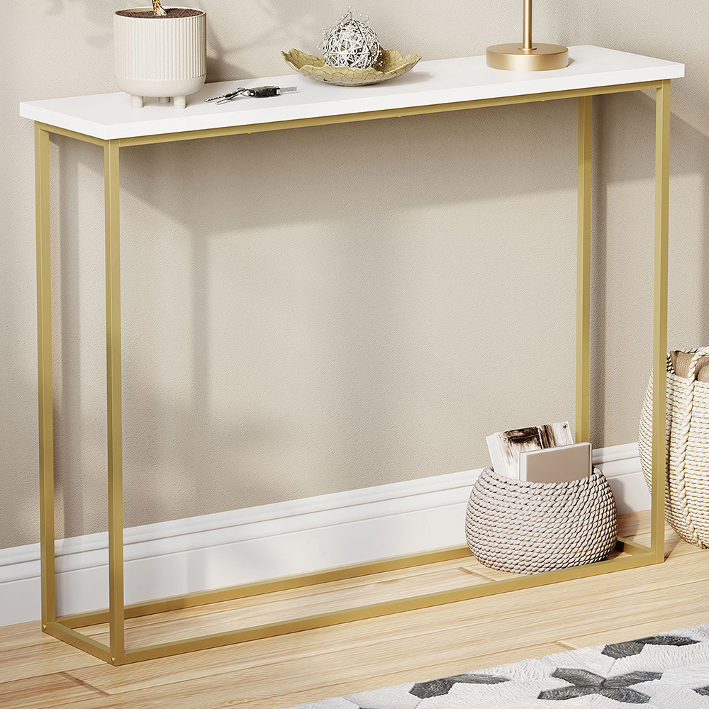 VIDA DESIGNS White and Gold Metal Leg Console Table Image 1