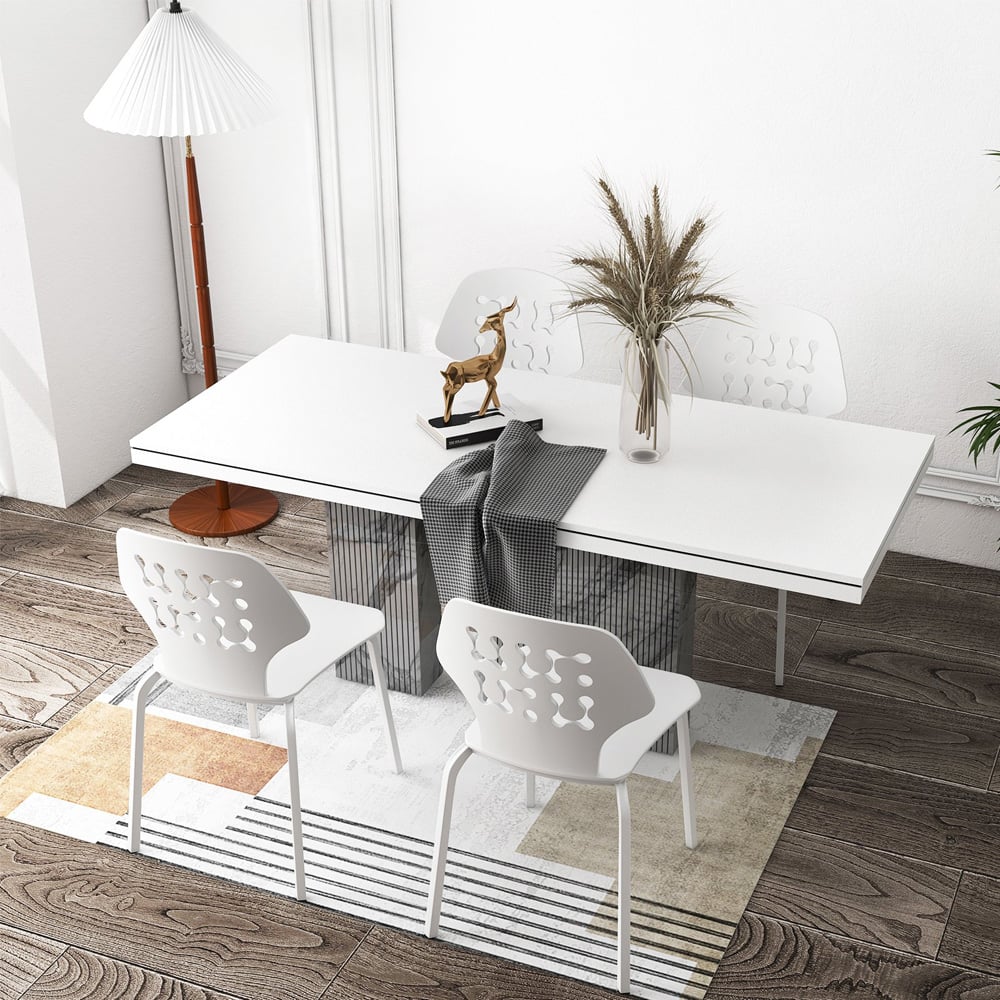 Costway Set of 4 White Hollowed Backrest Dining Chairs Image 4