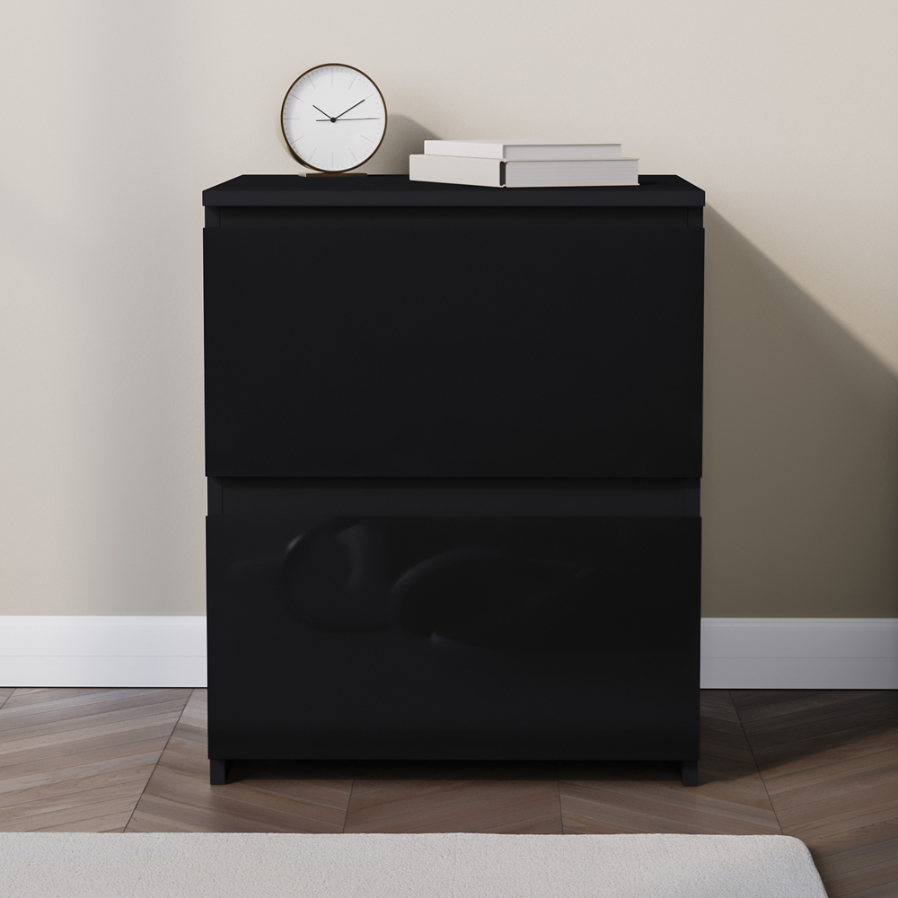 VIDA DESIGNS Glinton 2 Drawer Black Bedside Table Image 5