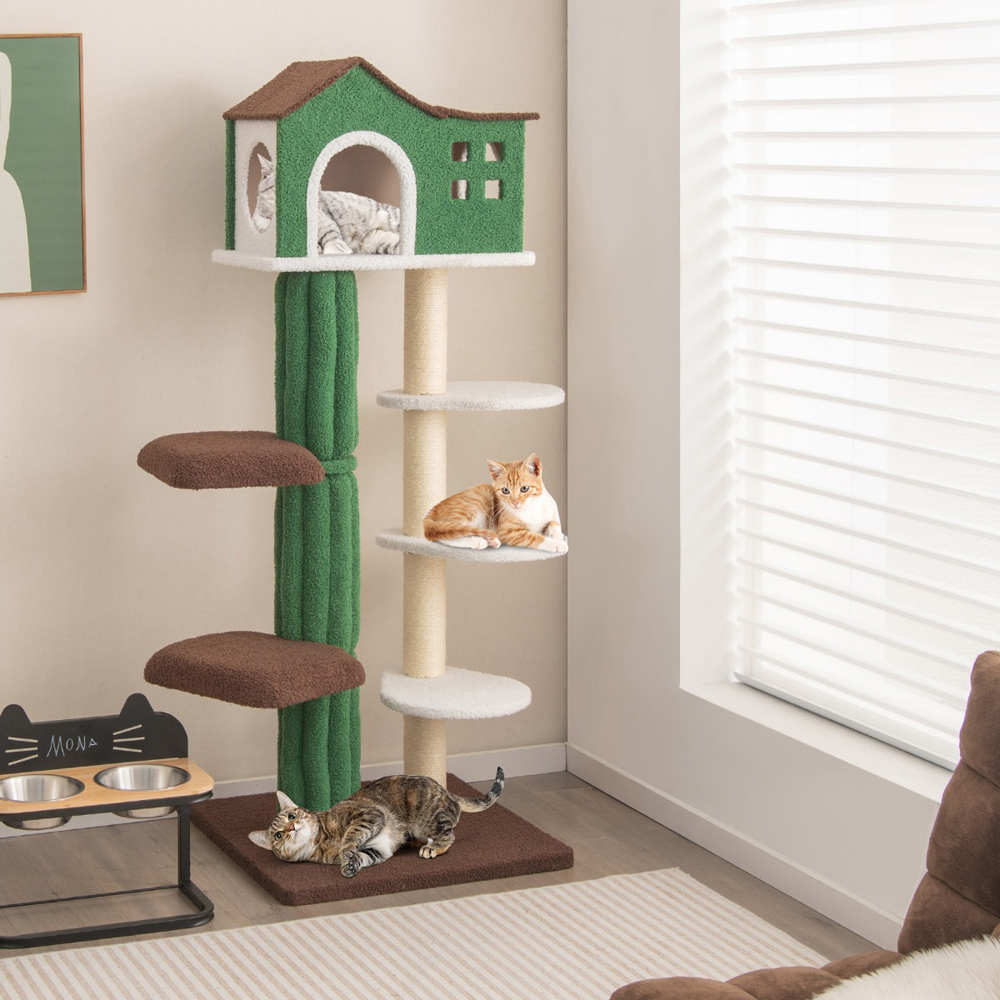 Costway 7 Tier Green Cat Tree Tower with Sisal Scratching Posts Image 4