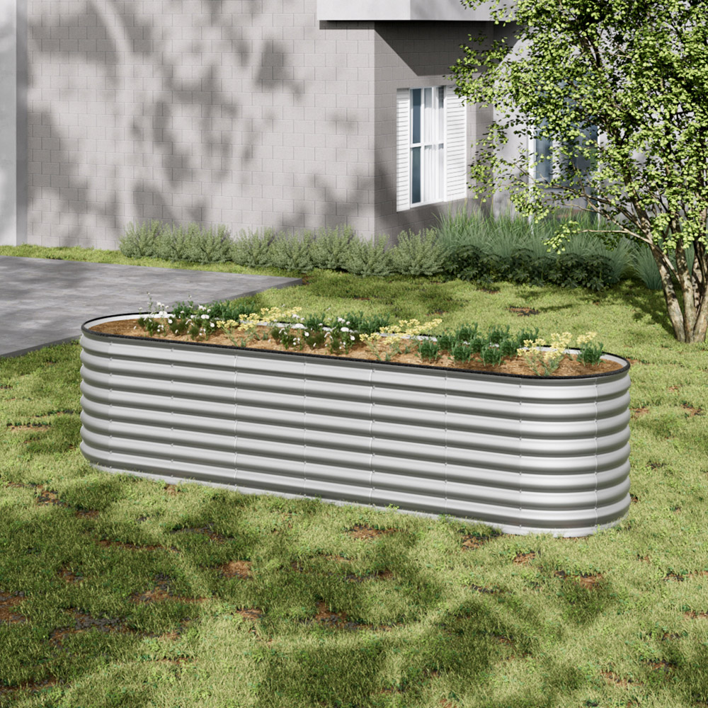 Living and Home Silver Oval Galvanised Steel Raised Garden Bed 320 x 80cm Image 6