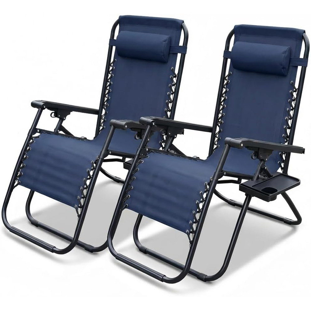 Alivio 2 Pack Dark Blue Zero Gravity Reclining Sun Loungers Image 2