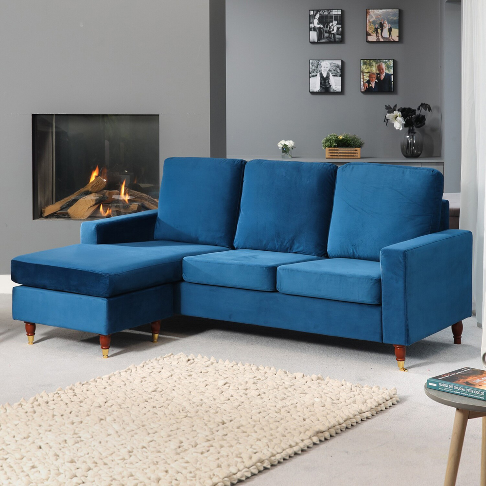 Hendrick 3 Seater Blue Reversible Corner Sofa Image 4