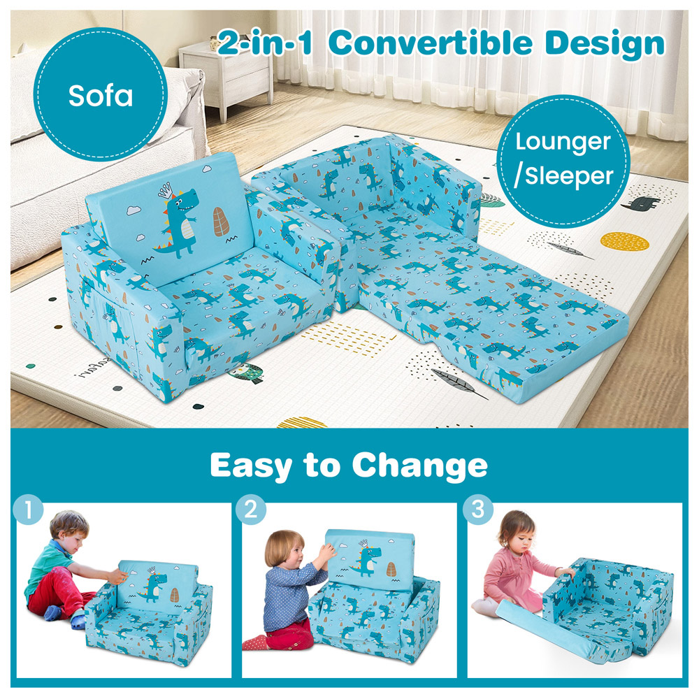 Costway Kids Single Sleeper Blue Convertible Sofa Bed Image 6