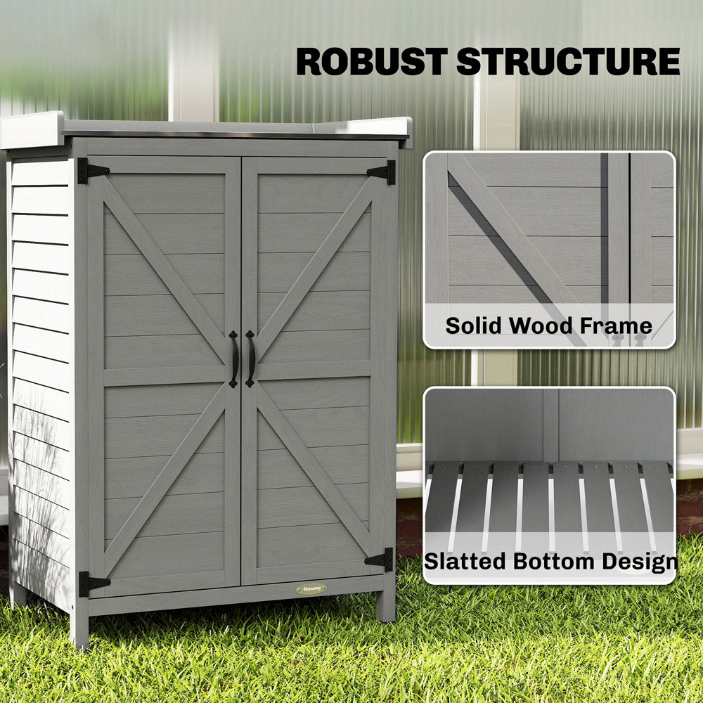 Outsunny 2.3 x 1.2ft 2 Door Grey Wooden Garden Shed Image 7