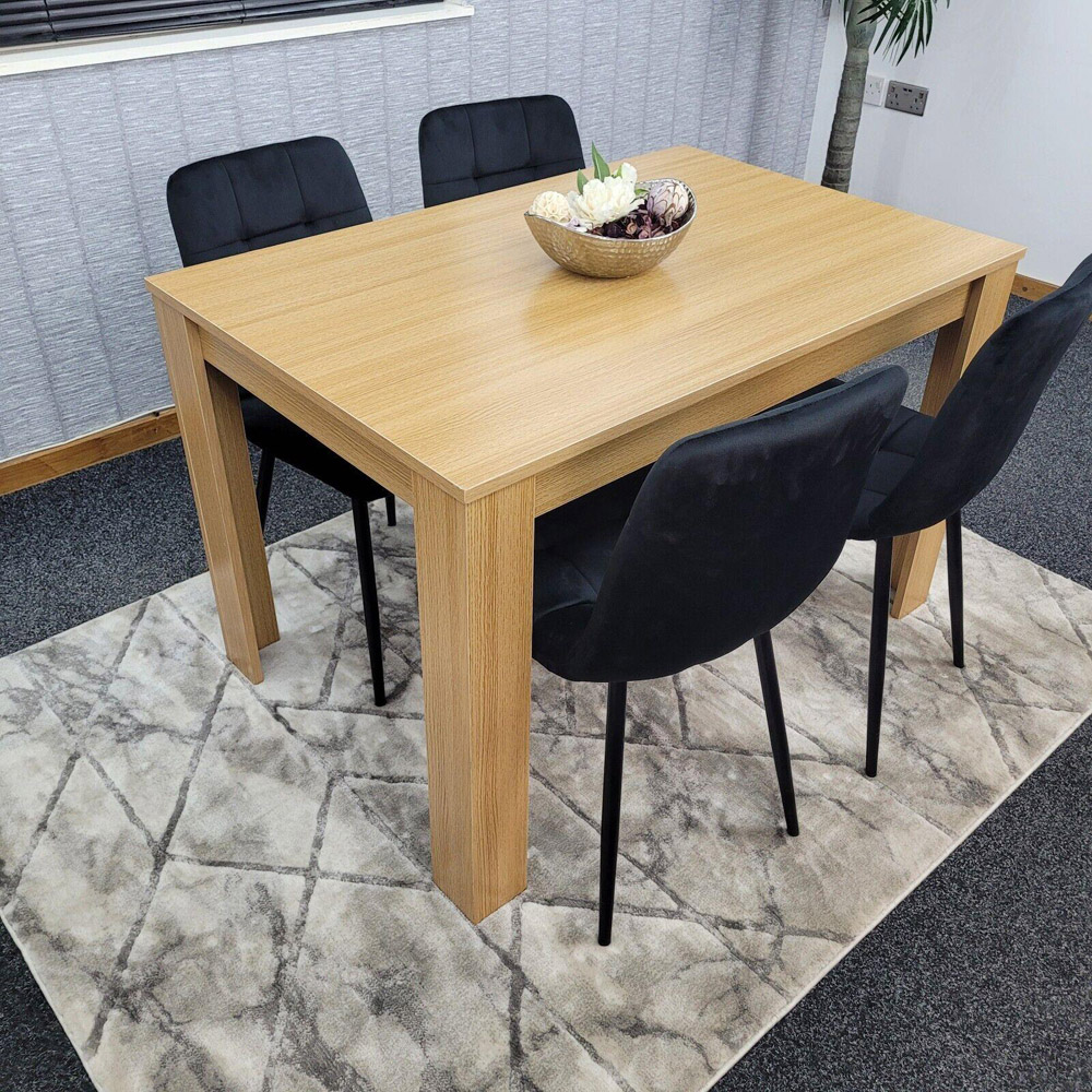 Portland 4 Seater Square Velvet Dining Table Set Oak Effect and Black Image 6