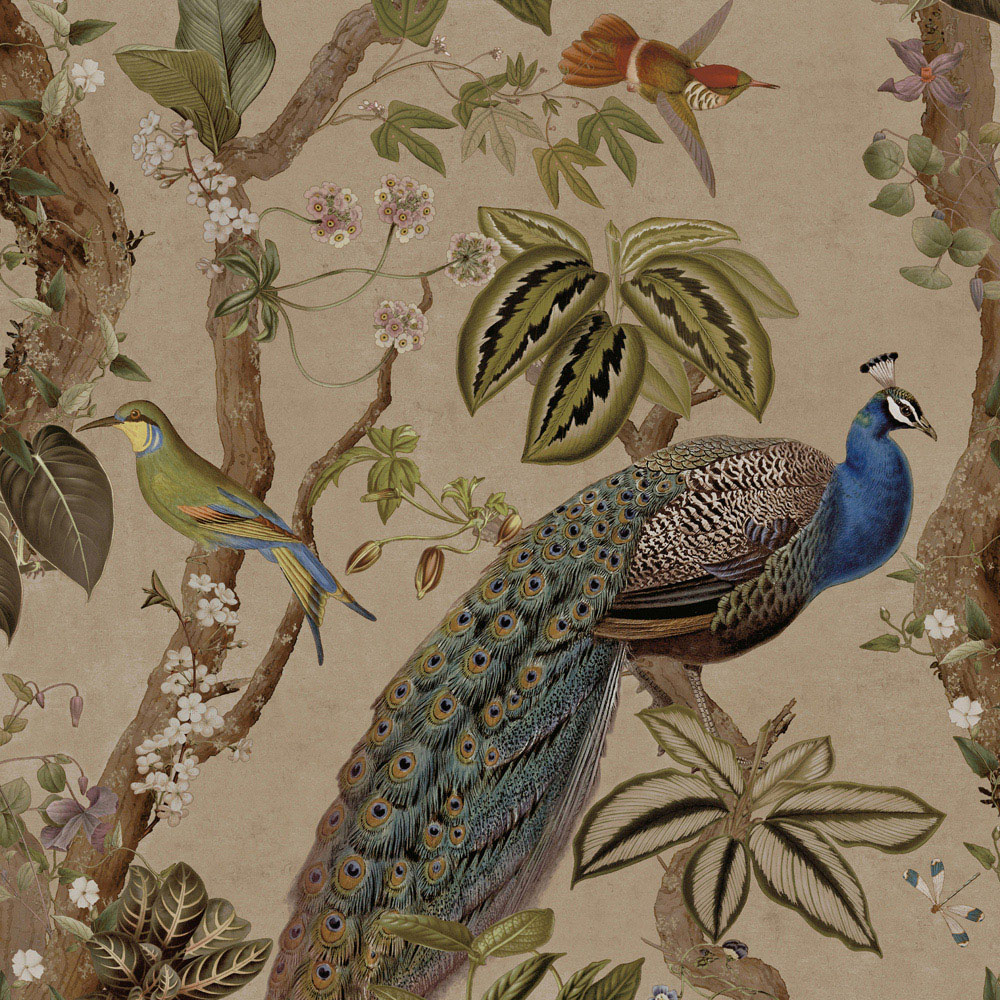 Holden Peacock Woods Taupe Wallpaper Image 1