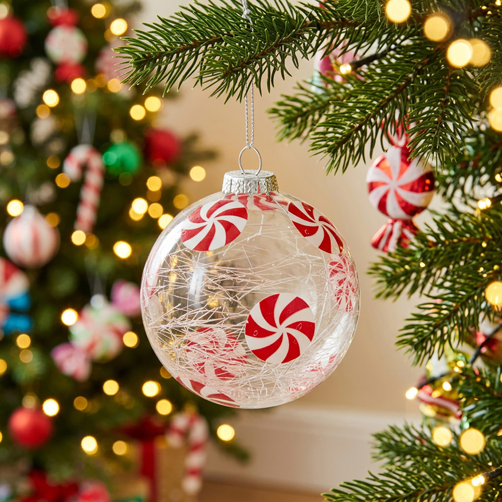Candy Cane Sugar Clear Spun Bauble Image 2