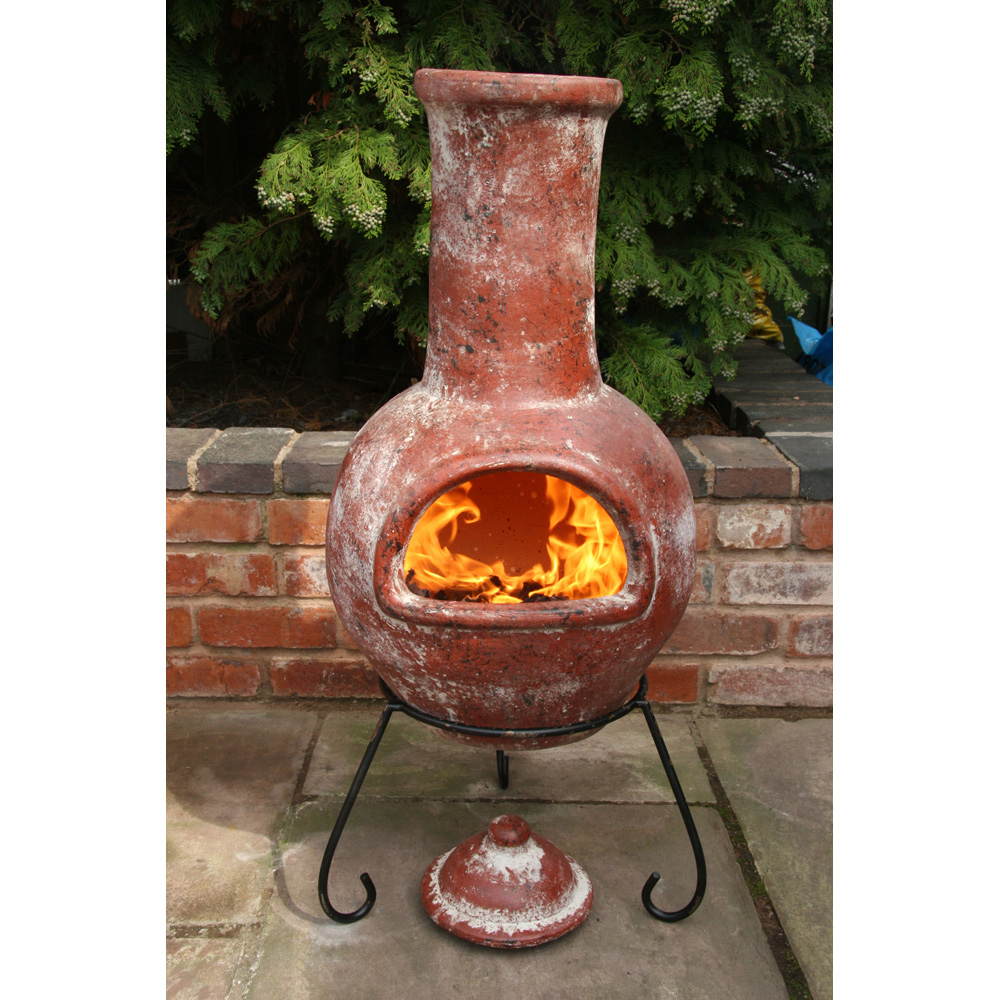 Gardeco Colima Large Red Mexican Chimenea with Stand and Lid Image 2