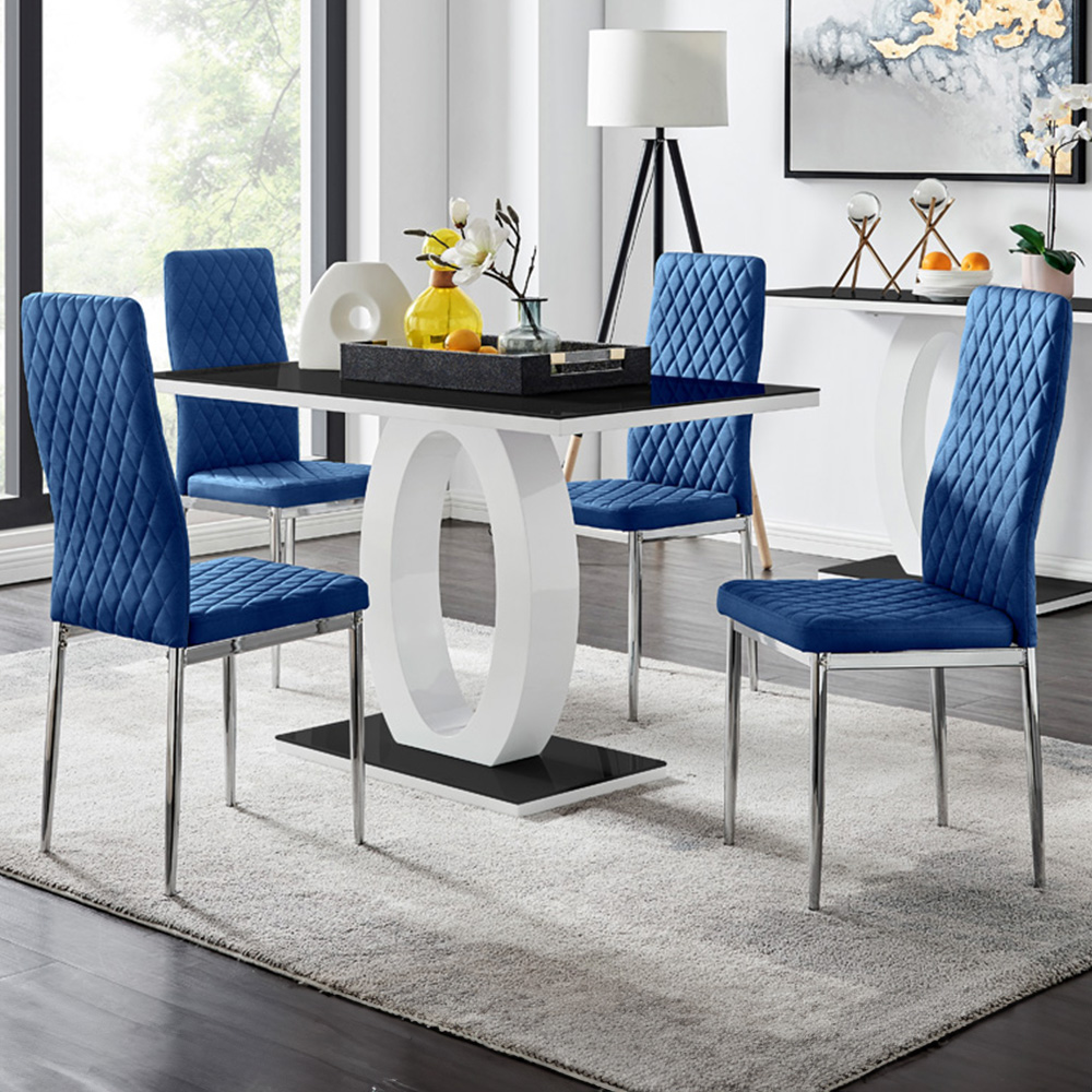Furniturebox Lucia Valera 4 Seater Dining Set Black Gloss Navy and Chrome Image 1