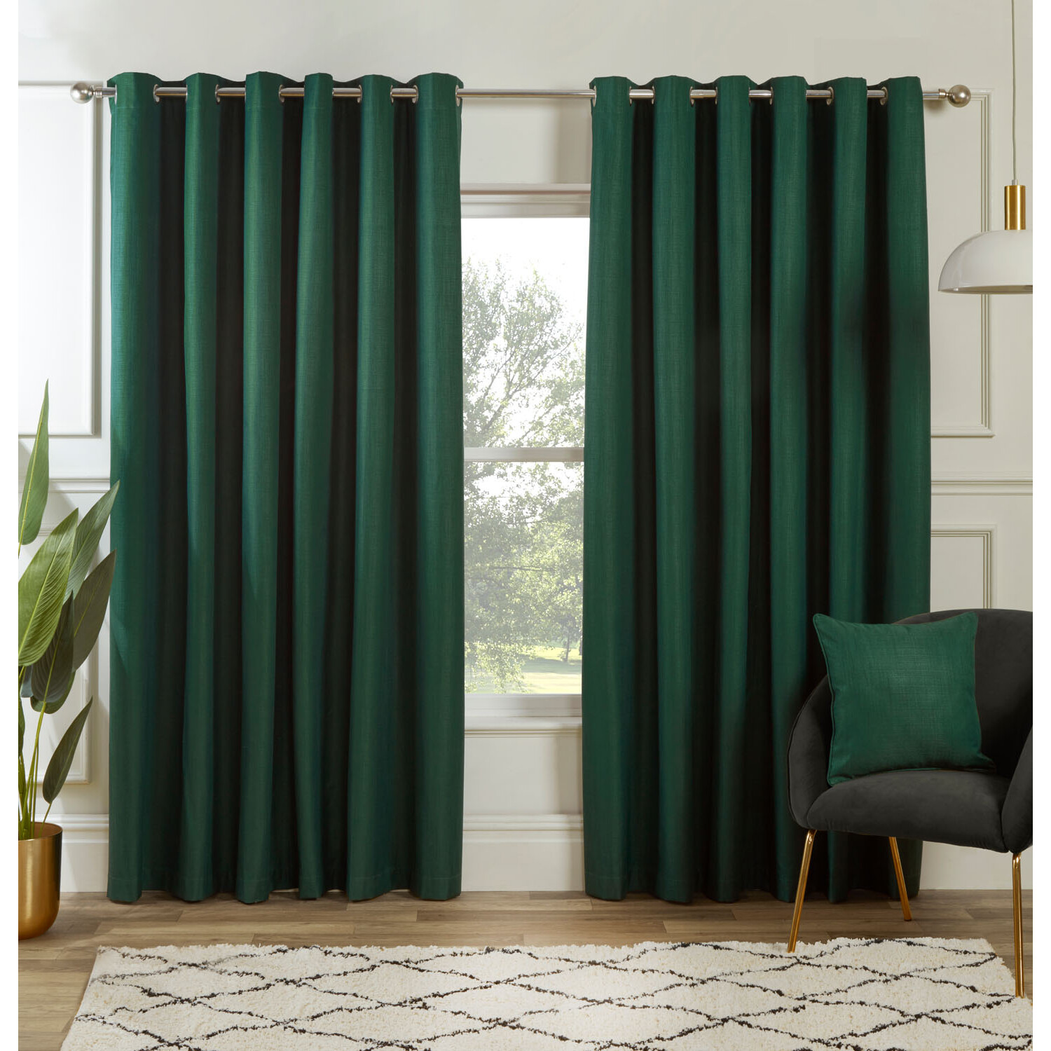 Hoxton Blackout Eyelet Curtains - Dark Green / 168cm / 137cm Image 2