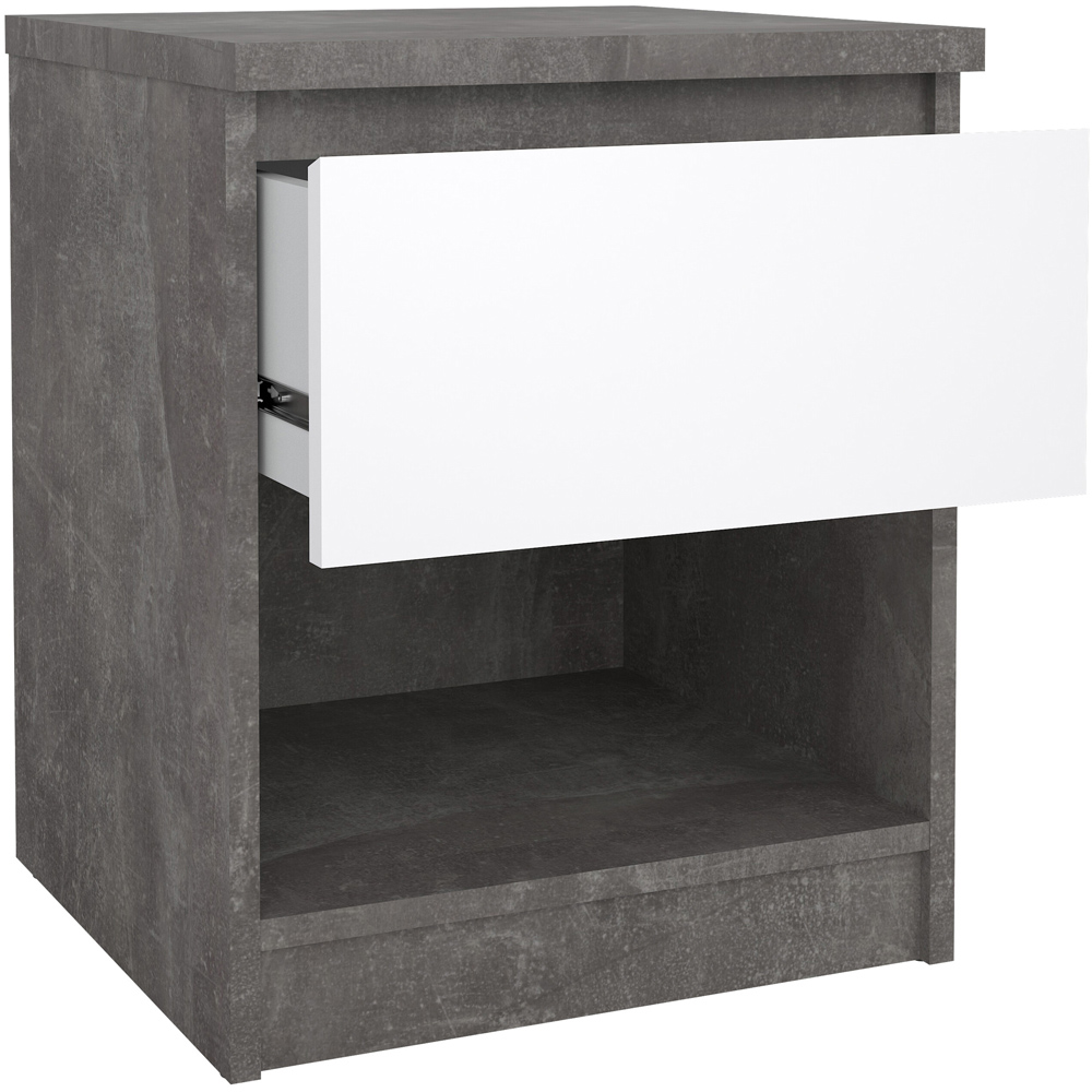 Florence Single Drawer Single Shelf Concrete and White High Gloss Bedside Table Image 4