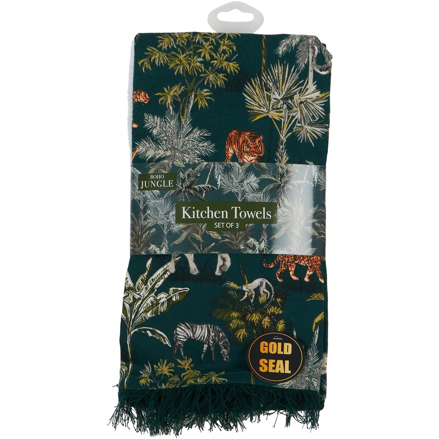 Pack of 3 Boho Jungle Kitchen Towels - Green Image 1