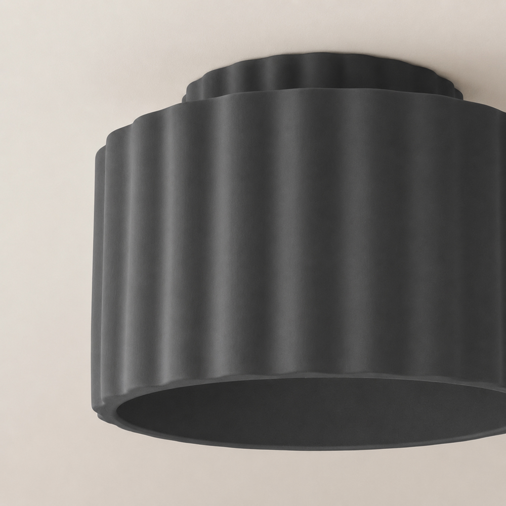 ValueLights Pablo Navy Ribbed Ceramic LED Flush Ceiling Light with Bulb Image 3