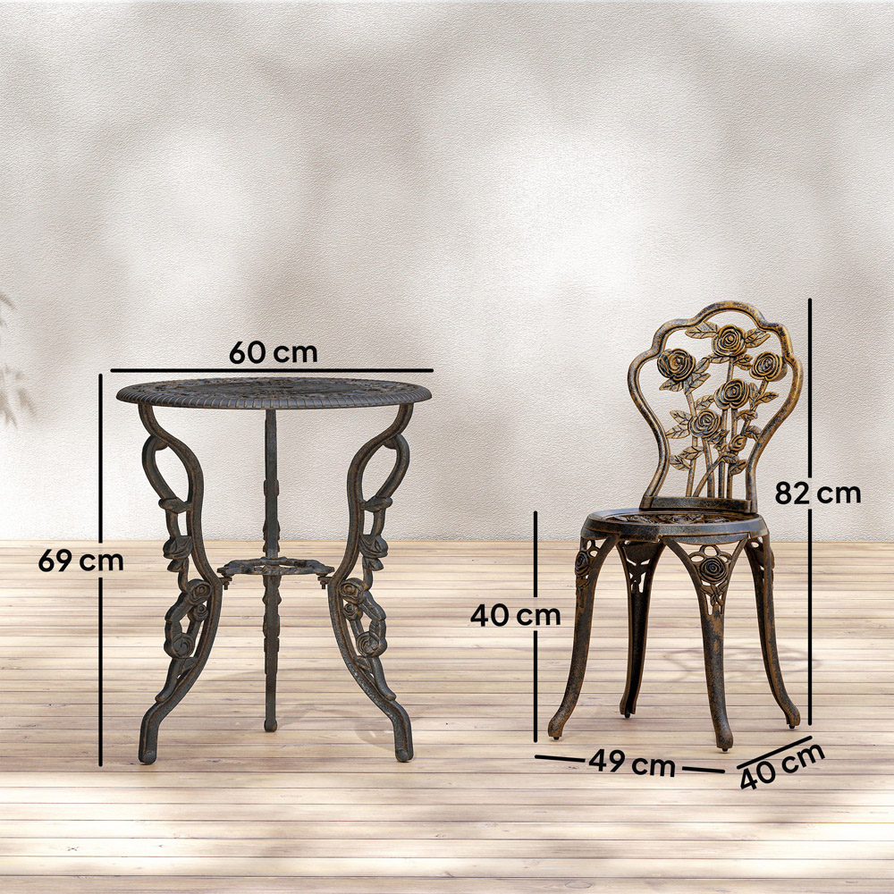 Outsunny 2 Seater Brown Rose Design Metallic Garden Bistro Set with Umbrella Hole Image 8