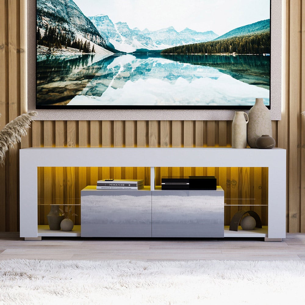 Vida Designs Luna 2 Drawer 2 Shelf White and Grey LED TV Unit Image 4