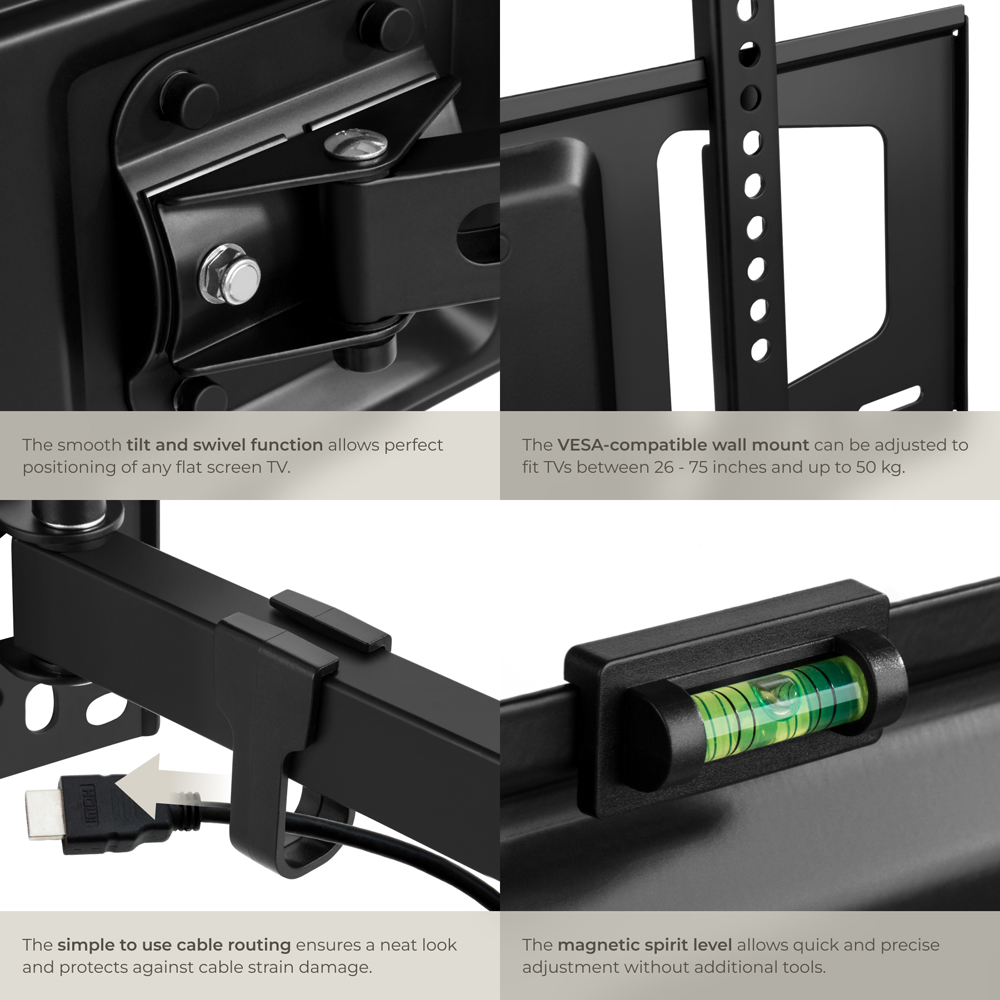 tectake 26 to 75 inch Extendable Tilt Swivel TV Bracket Image 5
