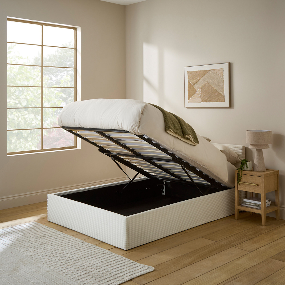 GFW Double Cream Corduroy End Lift Ottoman Bed Image 4
