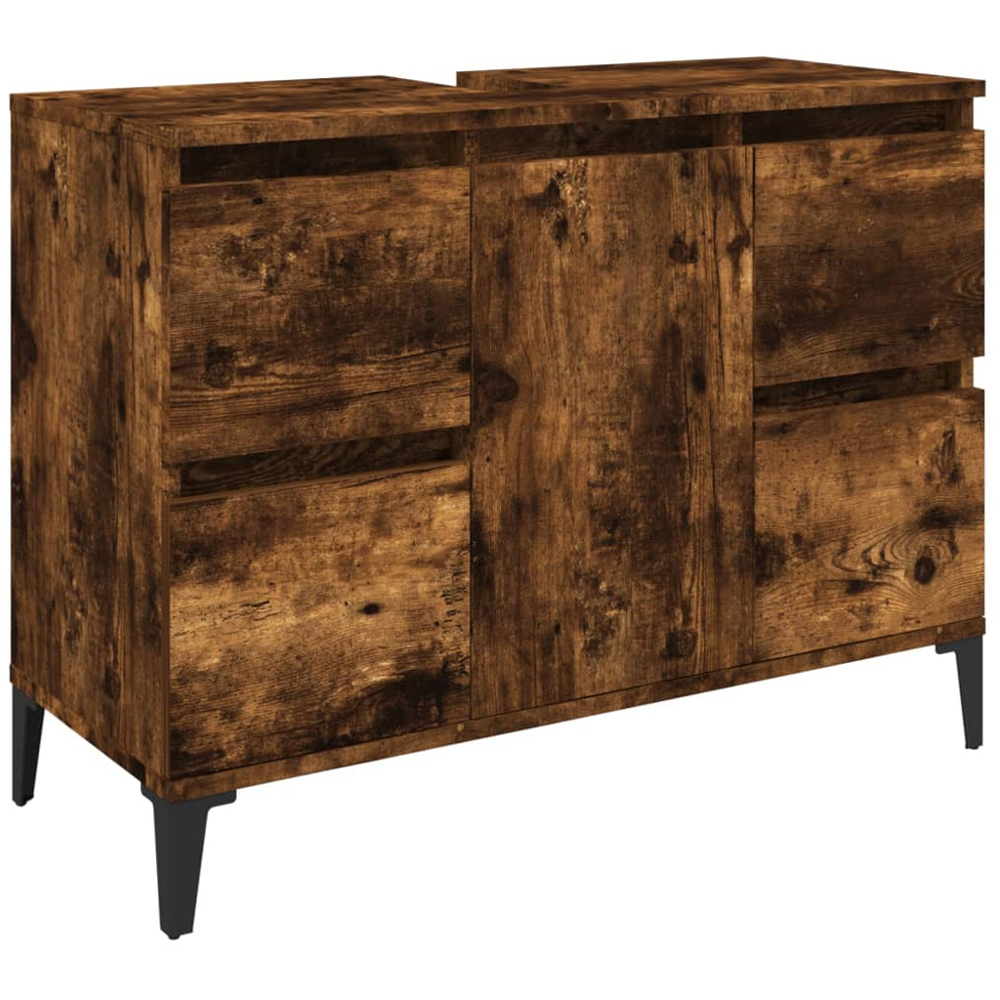 vidaXL Single Door 4 Drawer Brown Bathroom Cabinet Image 3