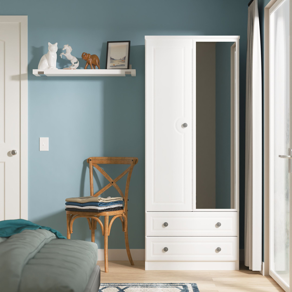 Crowndale Pembroke 2 Door 2 Drawer Matt White Mirror Wardrobe Ready Assembled Image 8