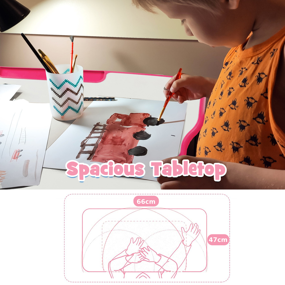 Costway Adjustable Pink Kids Study Table and Chair Set Image 7