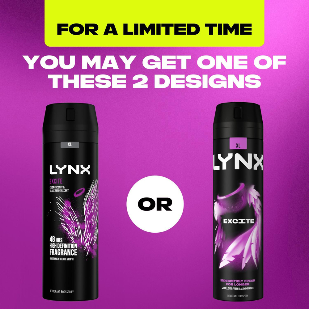 Lynx XL Excite Coconut and Black Pepper 48H Sweat Protection Deodorant Body Spray 200ml 3 Pack Image 6