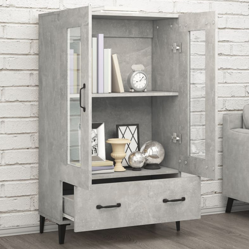 vidaXL 2 Glass Door Single Drawer Concrete Grey Highboard Image 1